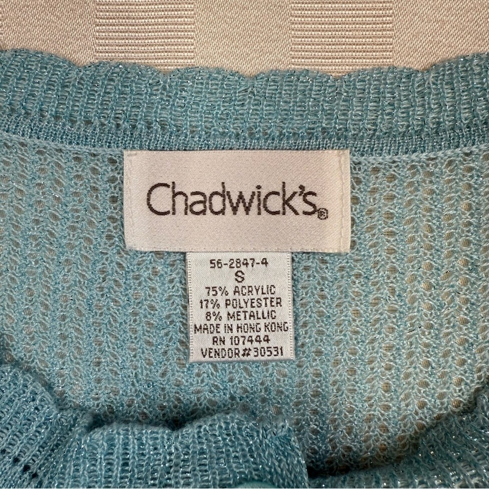 Chadwick’s Bolero Shrug Light Blue Metallic Open Crochet Small Sweater - Picture 6 of 11
